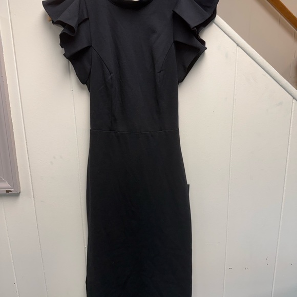 Lulus Stylish Splendor Ruffle Open Back BodyCon Black Midi Dress Size Small NWT - Picture 3 of 7